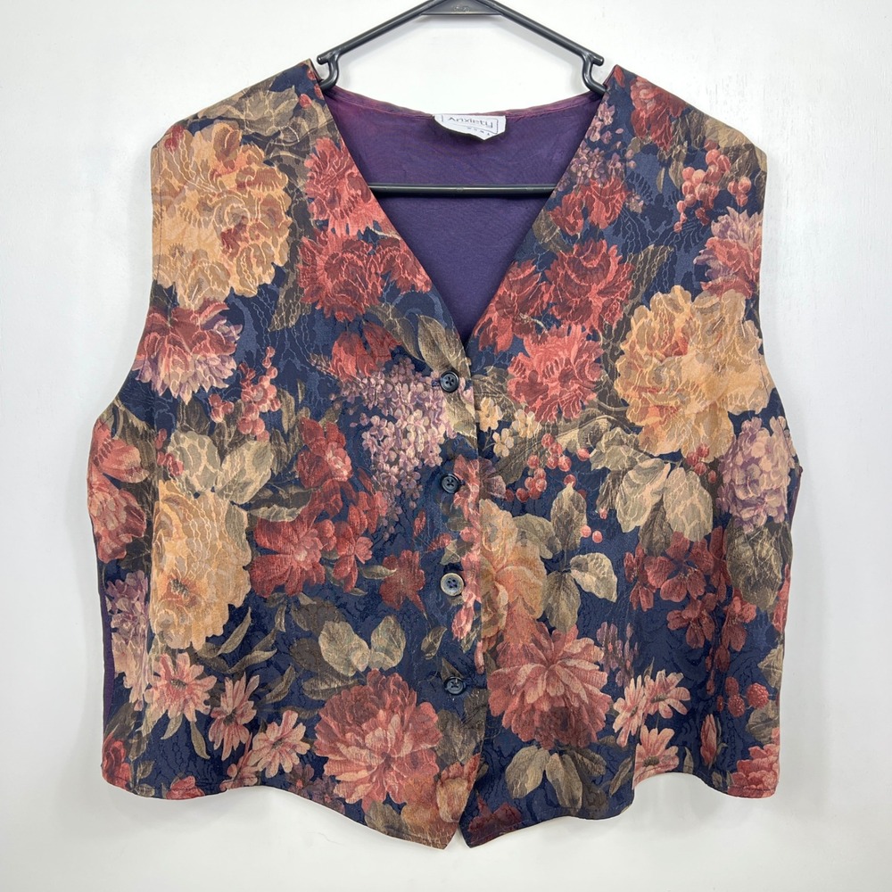 Vintage Anxiety‎ Womens Floral Vest Size M Boho Cottagecore Whimsy